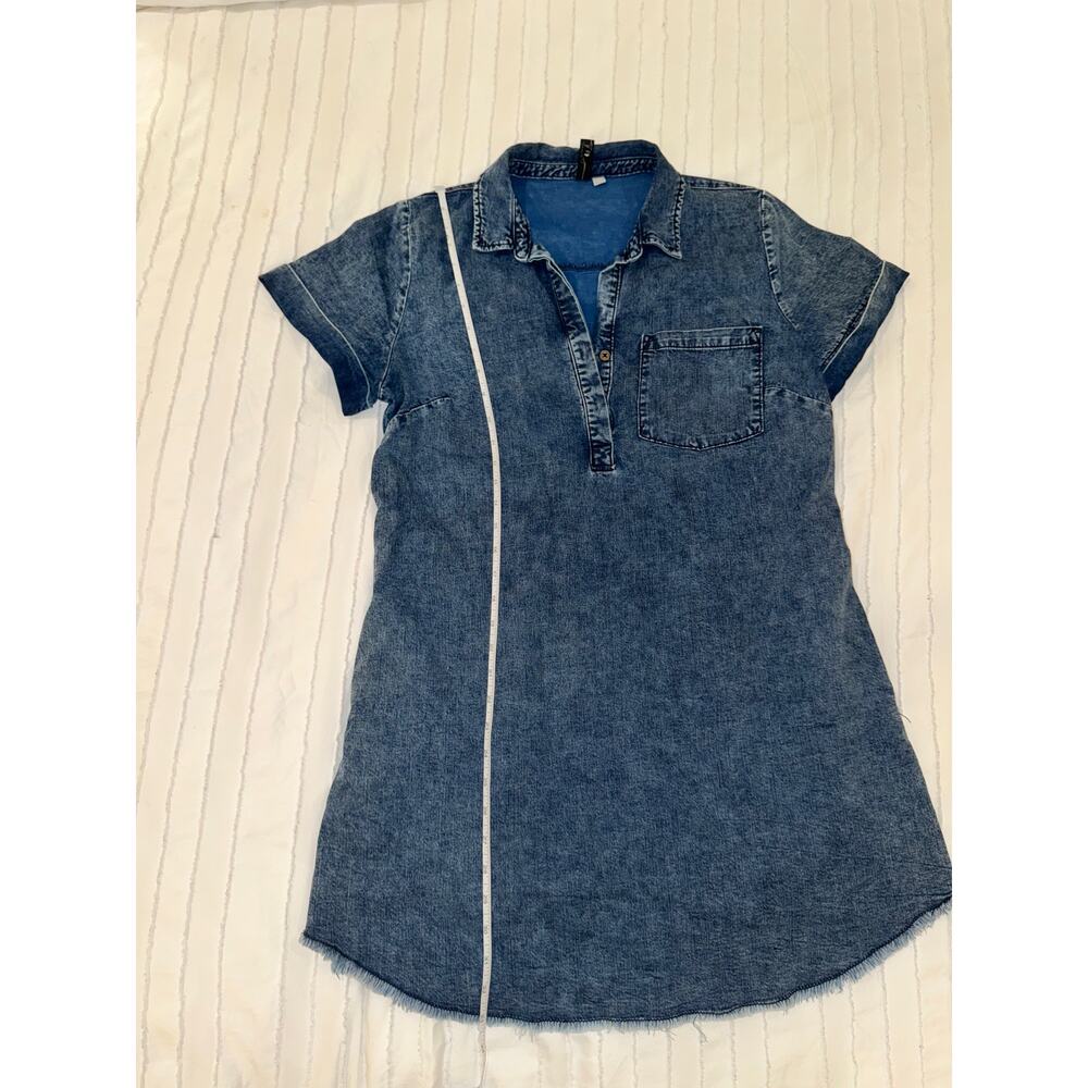 KUT Denim Shirt Dress Women's Large Blue Cotton Linen Raw Hem Festival Western - Picture 4 of 15